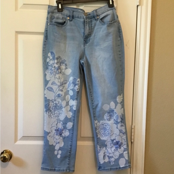DG2 by Diane Gilman Light Blue Floral Women's Jeans - Picture 1 of 6